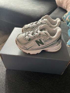 New Balance Kids White and Green 740 Athletic Sneakers
